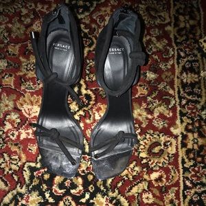 Versace black suede heels sz 40 9.5